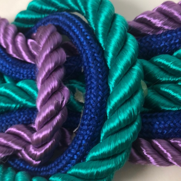 Vintage 80s Braided Rope Cord Belt Purple Blue Teal w Hook Clasp 25” Waist - Picture 10 of 10